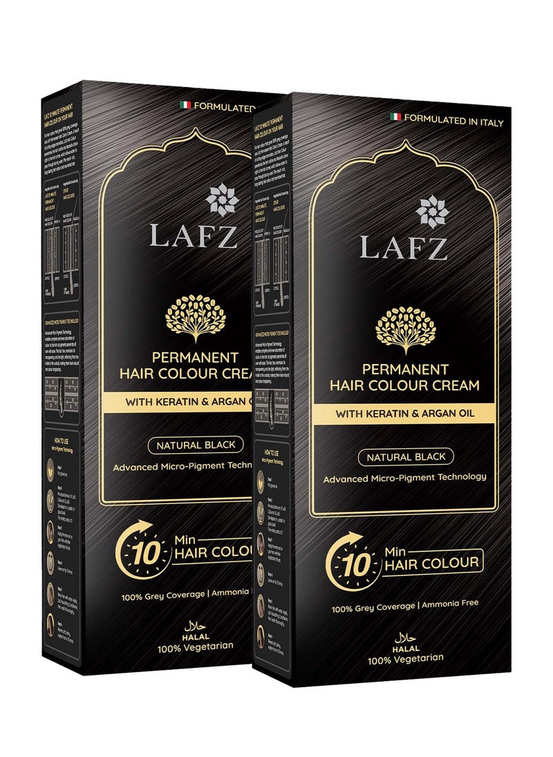 LAFZ Natural Black 10-Min Halal Hair Color (Pack of 2) 100% Grey Coverage | No Ammonia | Water Permeable | Enriched with Argan Oil & Coffee  - Image 1