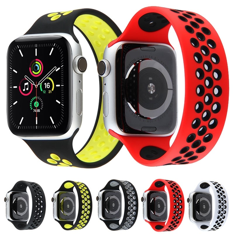 Elastic Silicone Watch Band For Apple Watch Series 7 45mm / 6 & SE & 5 & 4 44mm / 3 & 2 & 1 42mm, Length:150mm(Red Black)