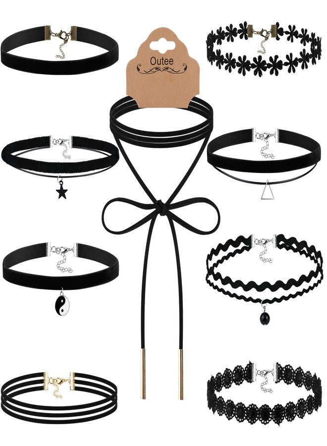 Outee 9 Pcs Choker Set Black Chokers Necklaces for Women Black Velvet Choker Necklaces Ribbon Chokers for Women - Image 1