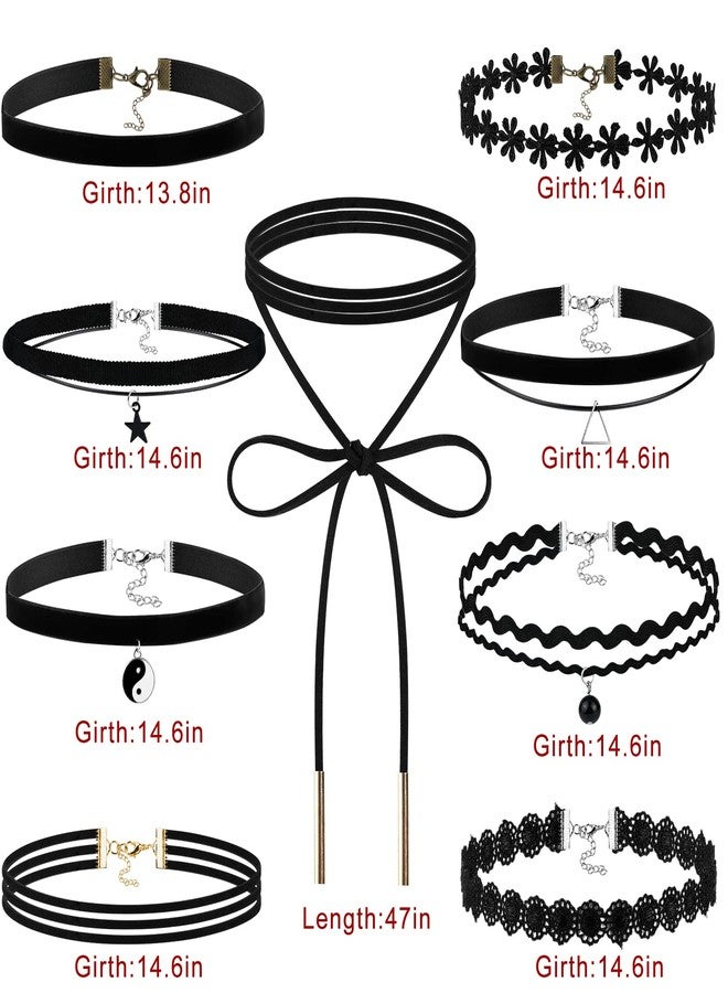Outee 9 Pcs Choker Set Black Chokers Necklaces for Women Black Velvet Choker Necklaces Ribbon Chokers for Women - Image 2