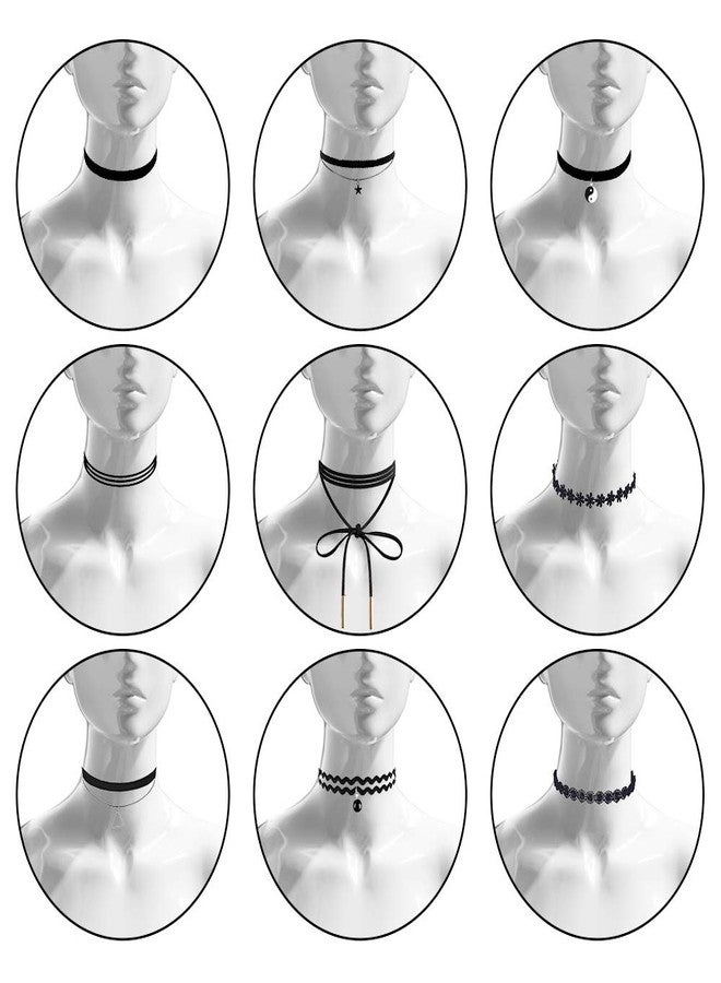 Outee 9 Pcs Choker Set Black Chokers Necklaces for Women Black Velvet Choker Necklaces Ribbon Chokers for Women - Image 3