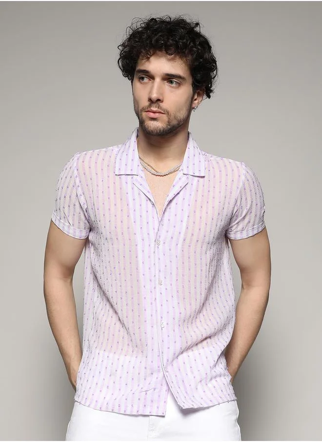 كامبوس سوترا Dobby Design Sheer Casual Shirt by Styli