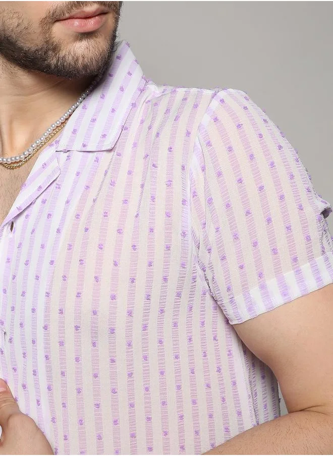 كامبوس سوترا Dobby Design Sheer Casual Shirt by Styli