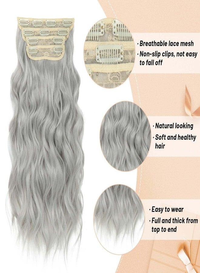 Perience Silver Hair Extensions Clip ins 4PCS 20Inch Long Wavy Grey Clip in Hair Extensions Gray Thick Soft Hair Double Weft Hairpieces for Women (20 INCH, 60#) - Image 3