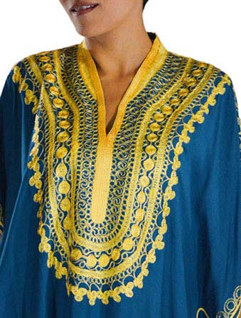 Treasures Of Morocco Moroccan Caftan Handmade with Gold Hand Embroidery Long Length Teal Blue - Image 4