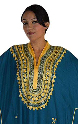 Treasures Of Morocco Moroccan Caftan Handmade with Gold Hand Embroidery Long Length Teal Blue - Image 2