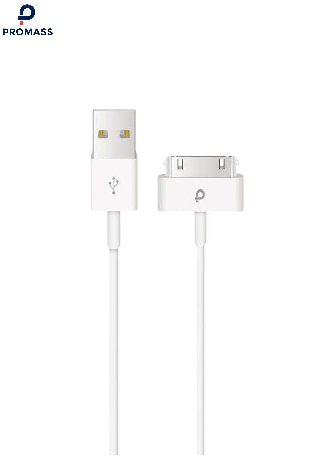 بروماس كيبل شحن USB 30 دبوس iSO سلك ومزامنة بطول 1 متر متوافق مع ايفون 4s 3G 3GS ايباد 1 2 3 ايبود تاتش نانو ابيض قطعة واحدة - Image 1