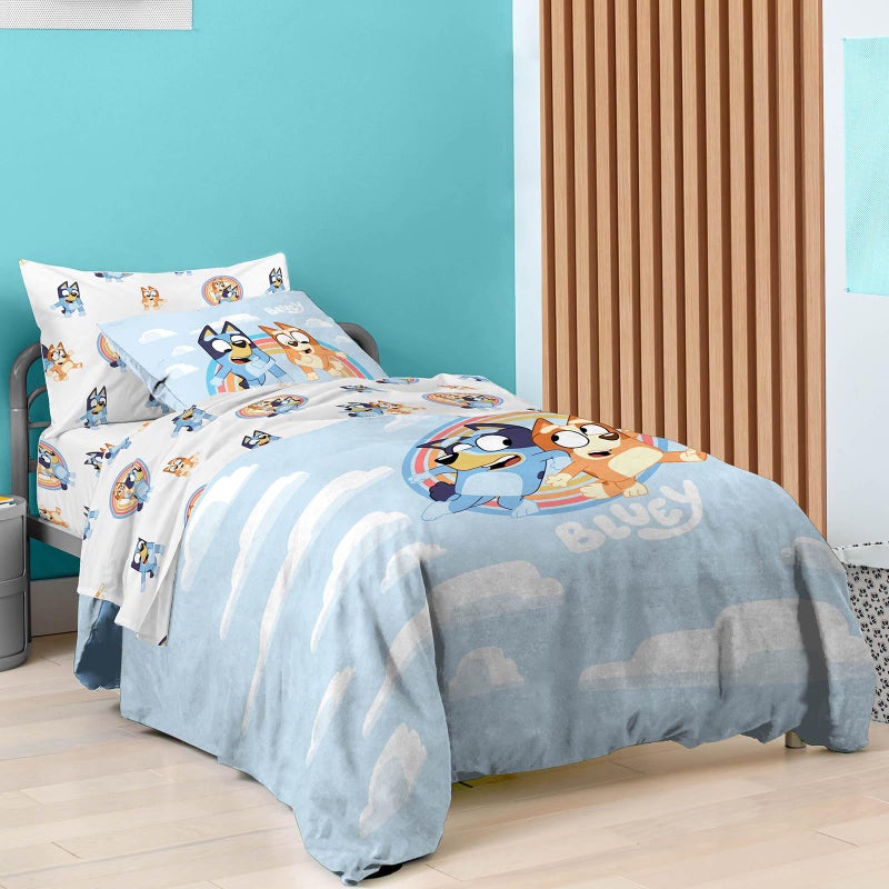 Saturday Park Saturday Park Bluey and Bingo Rainbow Clouds Full Bed Set - 7 Piece 100% Organic Cotton Bedding with Duvet Cover and Sheets - GOTS & Oeko-TEX Certified  - Image 1
