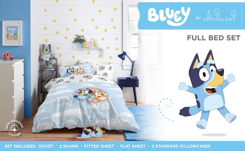 Saturday Park Saturday Park Bluey and Bingo Rainbow Clouds Full Bed Set - 7 Piece 100% Organic Cotton Bedding with Duvet Cover and Sheets - GOTS & Oeko-TEX Certified  - Image 2