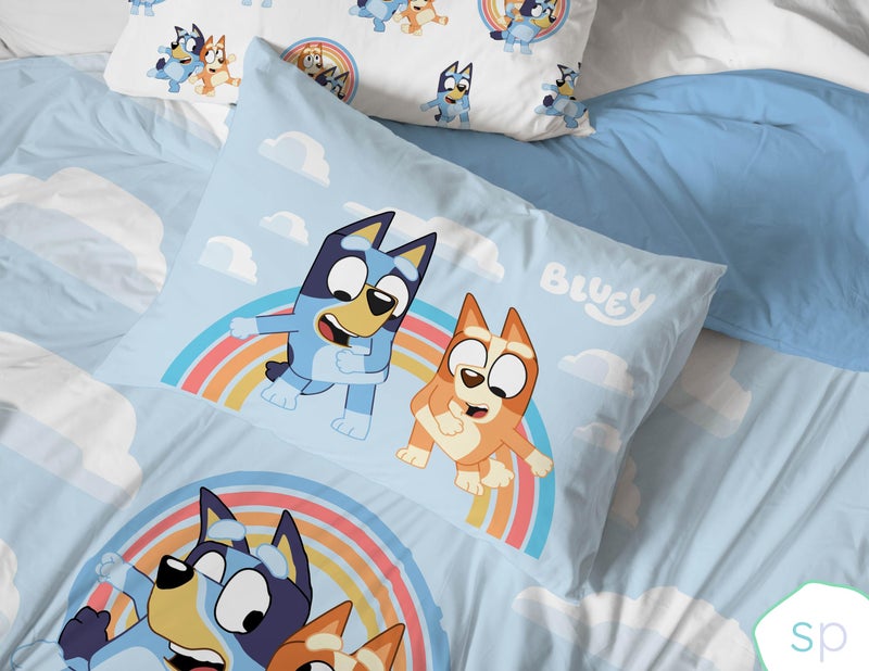 Saturday Park Saturday Park Bluey and Bingo Rainbow Clouds Full Bed Set - 7 Piece 100% Organic Cotton Bedding with Duvet Cover and Sheets - GOTS & Oeko-TEX Certified  - Image 5