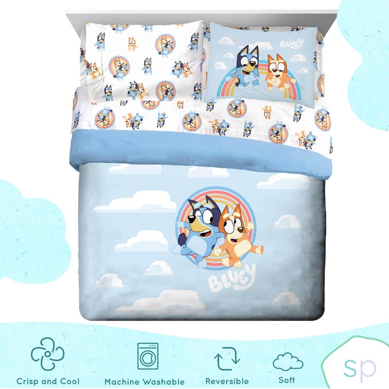 Saturday Park Saturday Park Bluey and Bingo Rainbow Clouds Full Bed Set - 7 Piece 100% Organic Cotton Bedding with Duvet Cover and Sheets - GOTS & Oeko-TEX Certified  - Image 3