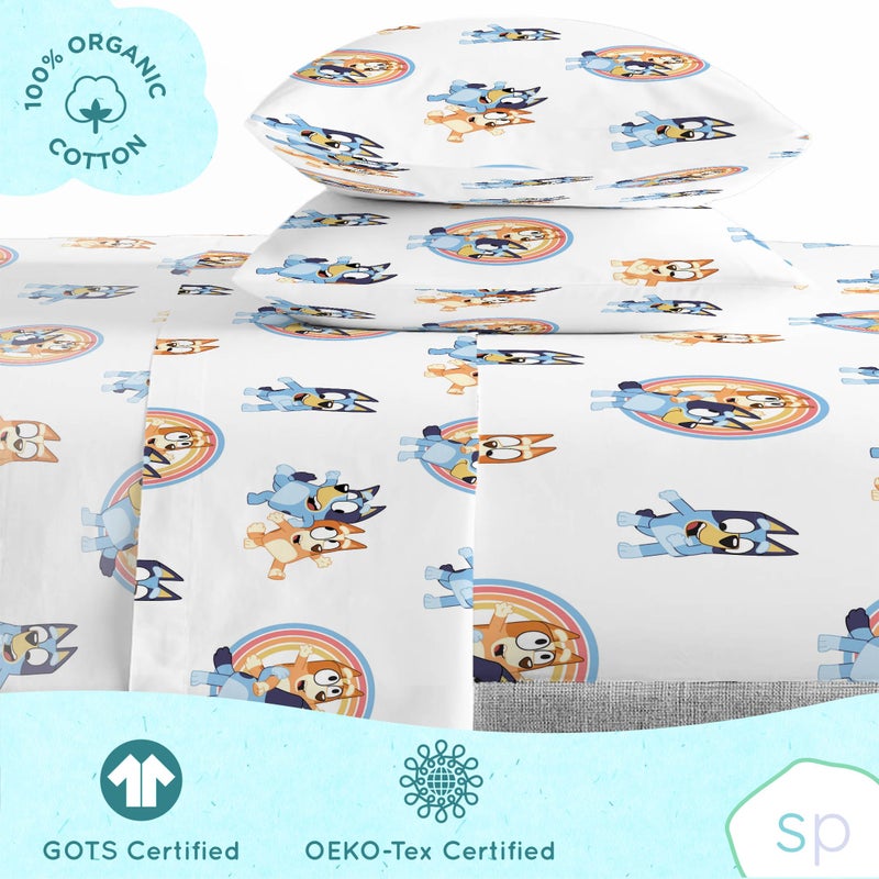 Saturday Park Saturday Park Bluey and Bingo Rainbow Clouds Full Bed Set - 7 Piece 100% Organic Cotton Bedding with Duvet Cover and Sheets - GOTS & Oeko-TEX Certified  - Image 4