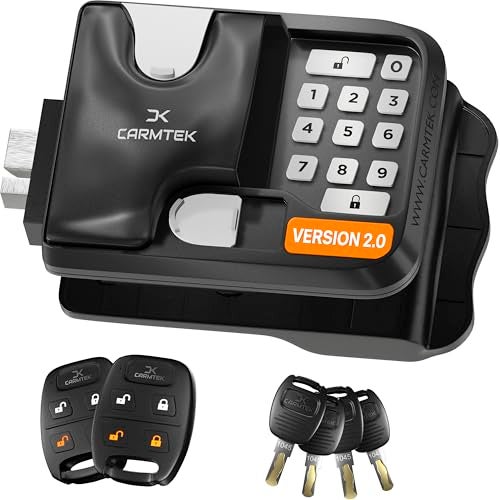 CARMTEK RV Keyless Entry Lock - 10 Digits V2.0 | Secure RV Door Lock Keyless Entry w/ 2 Inside Latches | Travel Trailer Door Lock Replacement w/ 2 Fobs, 4 Unique Keys | Only Fit 3.75" x 2.75" Lock Hole - Image 1
