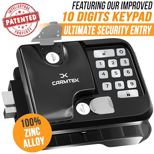 CARMTEK RV Keyless Entry Lock - 10 Digits V2.0 | Secure RV Door Lock Keyless Entry w/ 2 Inside Latches | Travel Trailer Door Lock Replacement w/ 2 Fobs, 4 Unique Keys | Only Fit 3.75" x 2.75" Lock Hole - Image 2