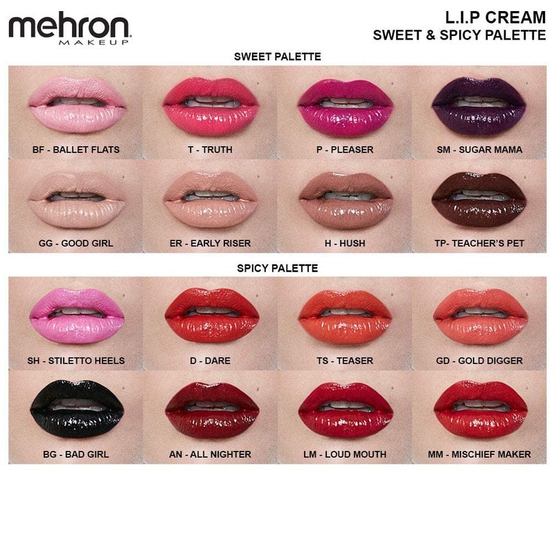 Mehron Makeup Highly Pigmented Semi-Matte LIP Cream (8 Color Palette: Sweet) - Image 2