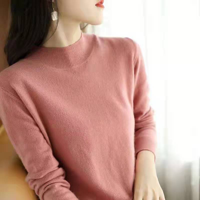 Design Sense Sweater Womens Half-turtleneck 2023 Autumn and Winter New Loose Long-sleeved Fashionable Bottoming Inner Knitted Top Trendy rice camel