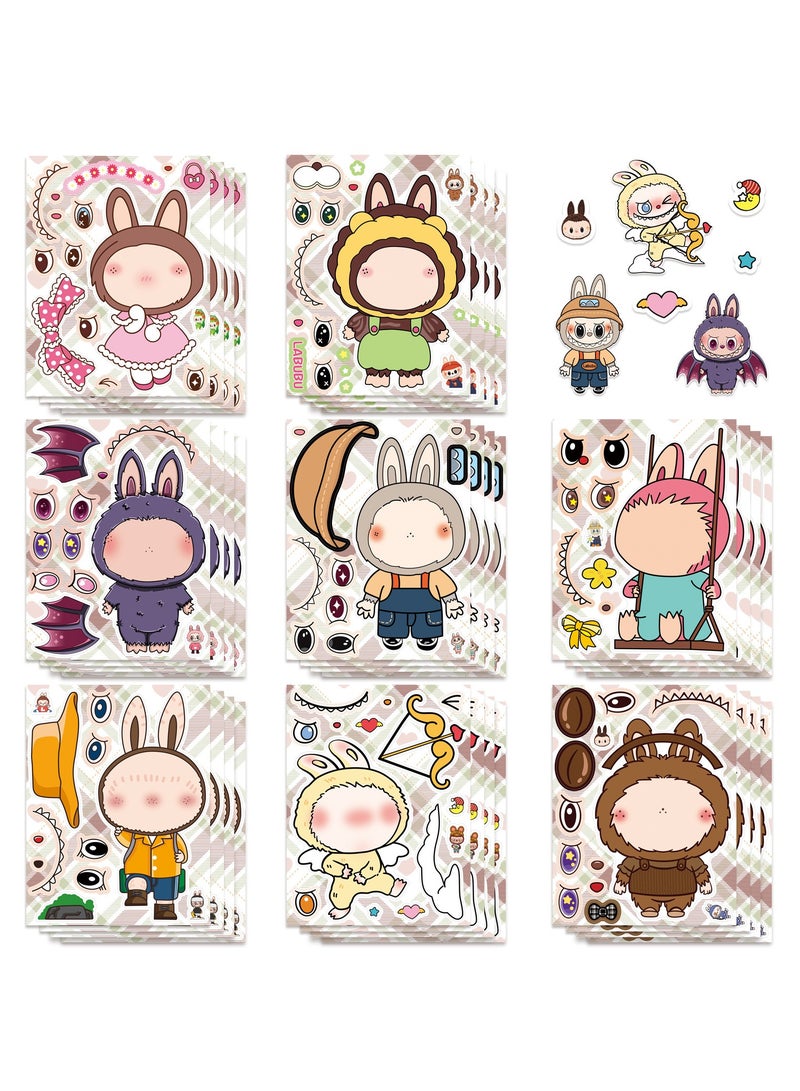 LABUBU 8 Sheets/Set Cartoon LABUBU Stickers Waterproof Make a Face Puzzle Stickers DIY Craft for Kids  - Image 1