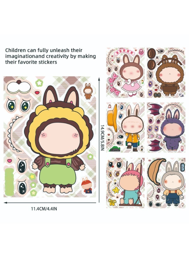 8 Sheets/Set Cartoon dolls Stickers Waterproof Make a Face Puzzle Stickers DIY Craft for Kids - Image 2
