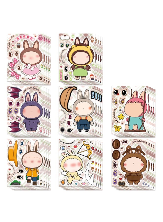 8 Sheets/Set Cartoon dolls Stickers Waterproof Make a Face Puzzle Stickers DIY Craft for Kids - Image 1