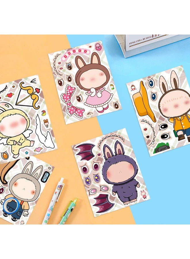 8 Sheets/Set Cartoon dolls Stickers Waterproof Make a Face Puzzle Stickers DIY Craft for Kids - Image 3