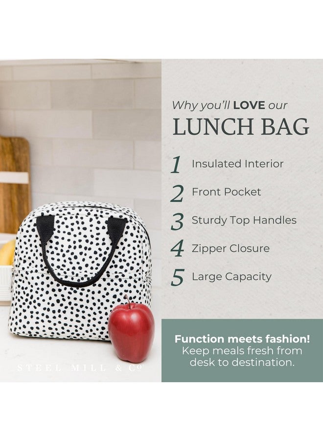 STEEL MILL AND CO. Steel Mill & Co Insulated Lunch Tote Bag for Women, Large Capacity Cooler Lunch Box, Cute Lunch Bag for Adults, Mini Cooler with Zipper Closure, Pockets, and Sturdy Handles (Black Dots)  - Image 4