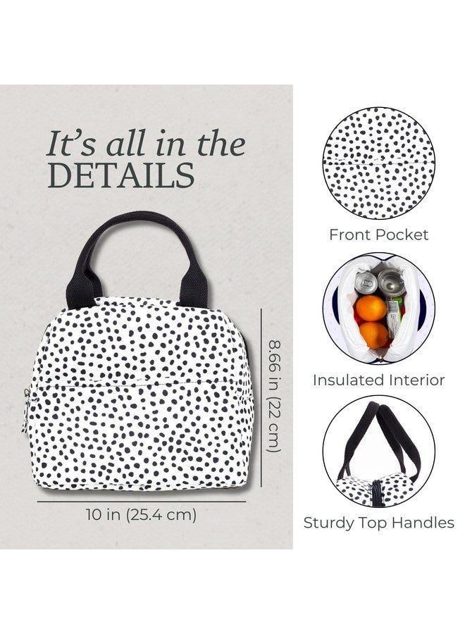 STEEL MILL AND CO. Steel Mill & Co Insulated Lunch Tote Bag for Women, Large Capacity Cooler Lunch Box, Cute Lunch Bag for Adults, Mini Cooler with Zipper Closure, Pockets, and Sturdy Handles (Black Dots)  - Image 5