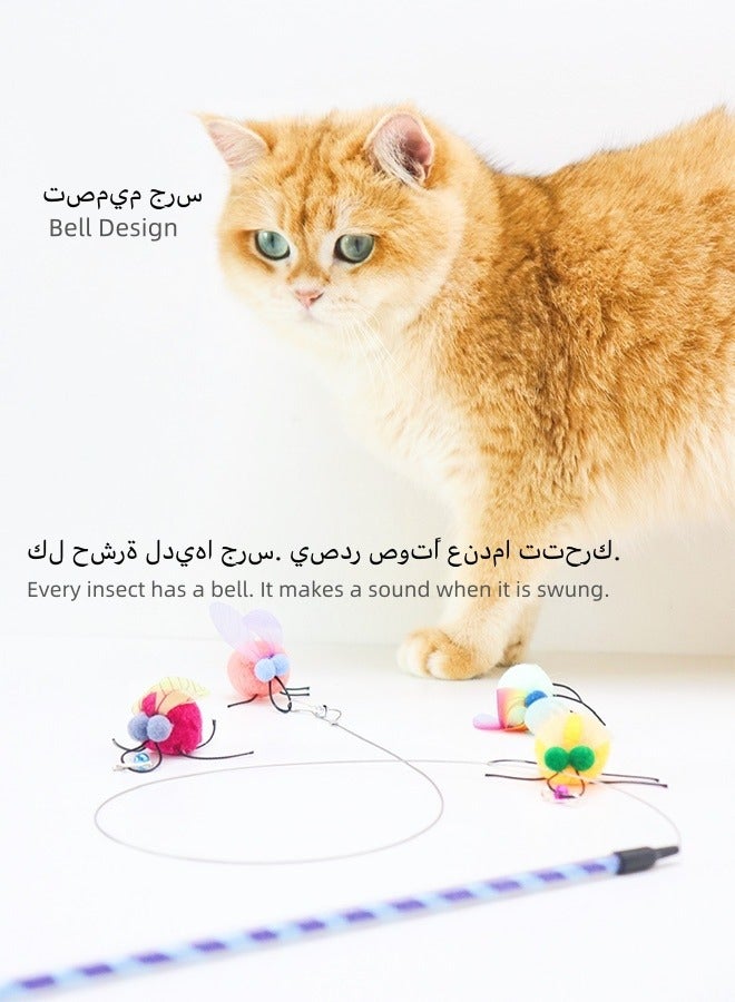 Cat Teaser Wand Toy, 4 Pieces Insect Cat Toy Set, Retractable Cat Wand Toy, Cat Teaser Wand Refills with Bell, Cat Feather Toys, Interactive Cat Toys for Indoor Cats - Image 3