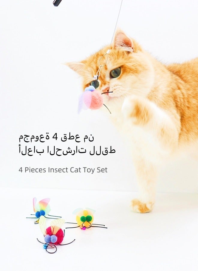 Cat Teaser Wand Toy, 4 Pieces Insect Cat Toy Set, Retractable Cat Wand Toy, Cat Teaser Wand Refills with Bell, Cat Feather Toys, Interactive Cat Toys for Indoor Cats - Image 1