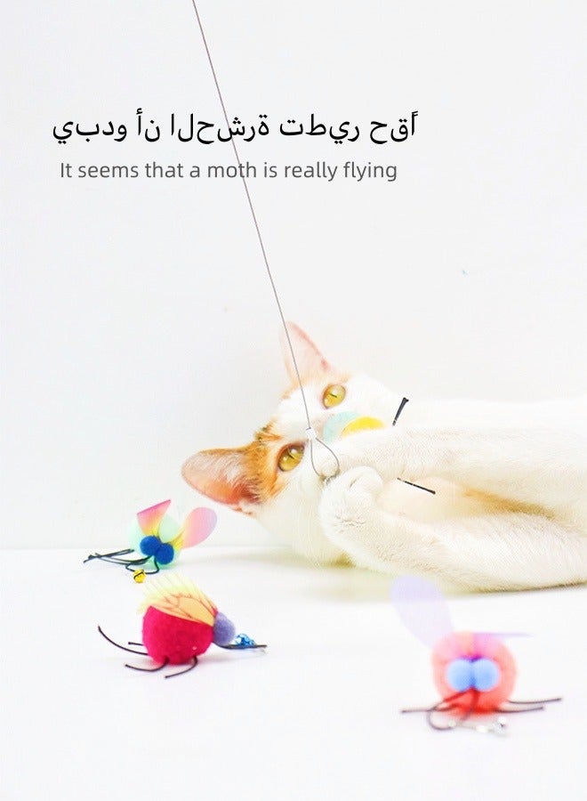 Cat Teaser Wand Toy, 4 Pieces Insect Cat Toy Set, Retractable Cat Wand Toy, Cat Teaser Wand Refills with Bell, Cat Feather Toys, Interactive Cat Toys for Indoor Cats - Image 2
