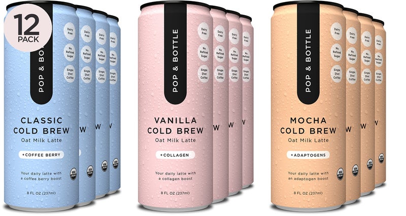 Pop & Bottle Pop  Bottle Oat Milk Lattes  Cold Brew Maca Antioxidants Ashwagandha MCT Oil Collagen Organic Diary Free Gluten Free Lightly Sweetened with Dates  Variety 8 Fl Oz 12 Pack - Image 3