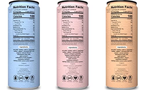 Pop & Bottle Pop  Bottle Oat Milk Lattes  Cold Brew Maca Antioxidants Ashwagandha MCT Oil Collagen Organic Diary Free Gluten Free Lightly Sweetened with Dates  Variety 8 Fl Oz 12 Pack - Image 5