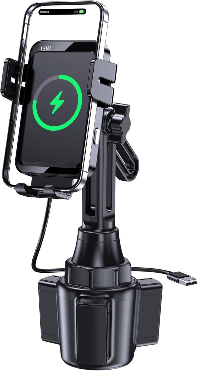 MOKPR Wireless Car Charger, 15W/10W/7.5W Cup Holder Phone Mount, Auto Clamping Fast Charging Car Mount, Air Vent Phone Holder for iPhone 16 15/14/13/12 pro/12/11/XS/X/8, Samsung S23/S22/S10/S9/S8, etc - Image 1