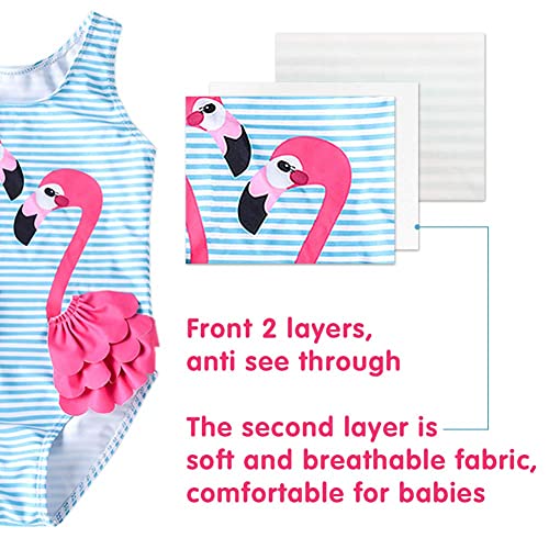 Kimjun Baby Girls One Piece Swimsuit Swimwear Toddler Kid Flamingo Bikini Bathing Suit Sunsuit Rash Guard Blue 80 - Image 2