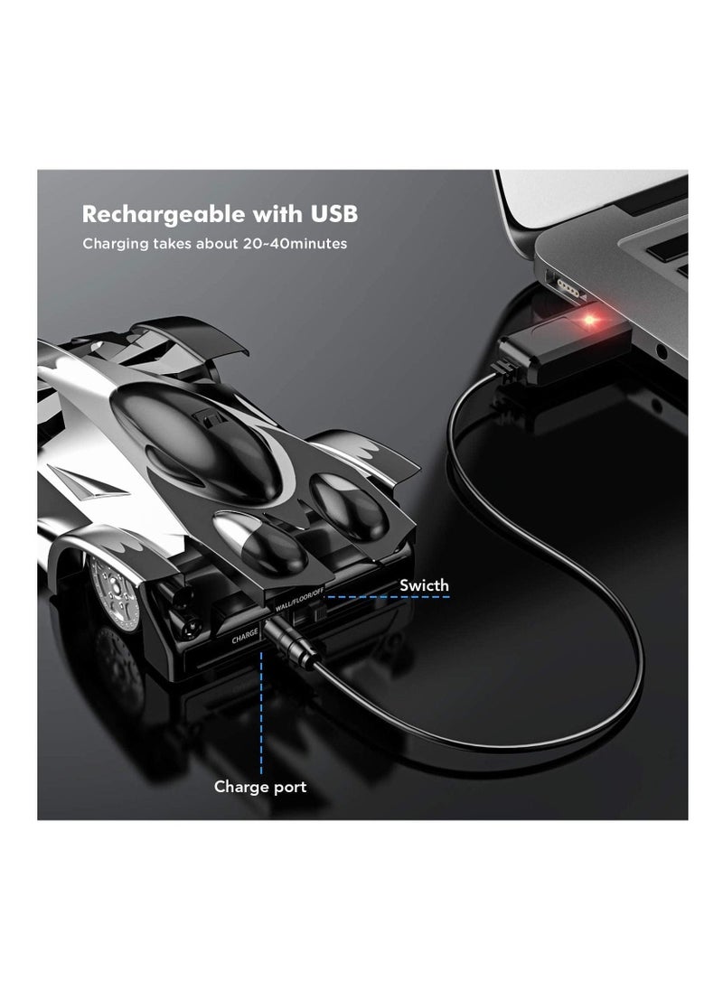 Remote Control Car, for Kids, Rc Cars Car Toys Wall Climbing Car Dual Mode 360°Rotating Stunt Rechargeable High Speed Vehicle with LED Lights (Black and White) - Image 4