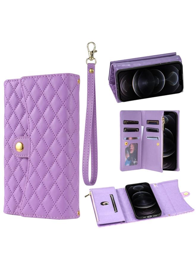 Zaboon Case For iPhone 11 Pro Max Zipper Multi-Card Wallet Rhombic Leather Phone Case - Image 1