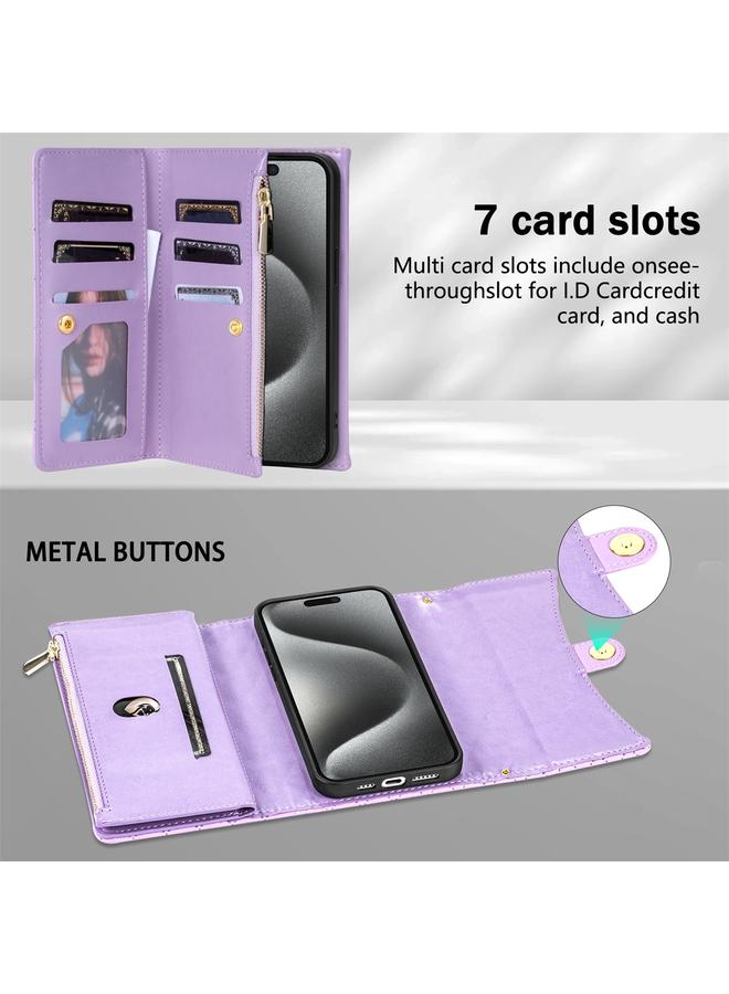 Zaboon Case For iPhone 11 Pro Max Zipper Multi-Card Wallet Rhombic Leather Phone Case - Image 5