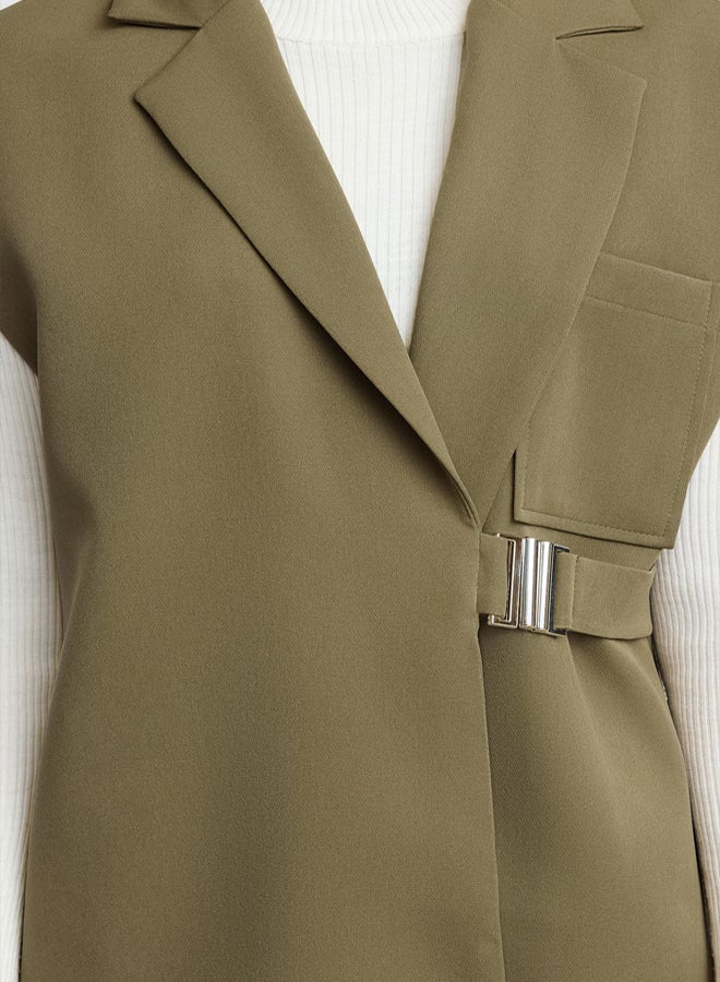 trendyol Khaki Double Breasted Closure Woven Fabric Vest with Buckle Accessories - Image 3