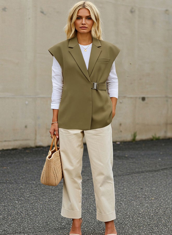 trendyol Khaki Double Breasted Closure Woven Fabric Vest with Buckle Accessories - Image 2
