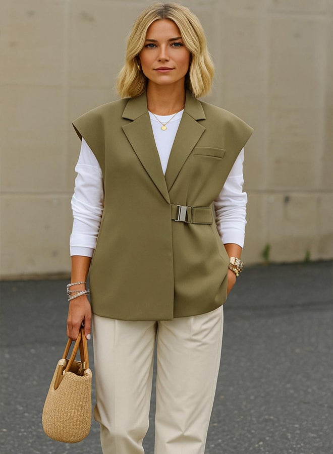 trendyol Khaki Double Breasted Closure Woven Fabric Vest with Buckle Accessories - Image 1