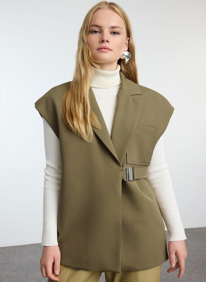 trendyol Khaki Double Breasted Closure Woven Fabric Vest with Buckle Accessories - Image 4