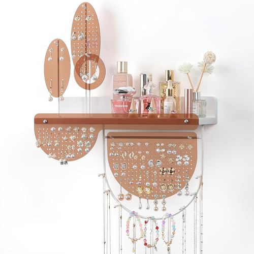 Keebofly Wall Mounted Hanging Jewelry Organizer - Acrylic Earring Organizer with Shelf for 444 Earrings, Sturdy Jewelry Tower for Earring, Stud, Necklace, Bracelet, Ideal Gifts for Women & Girls - Image 1