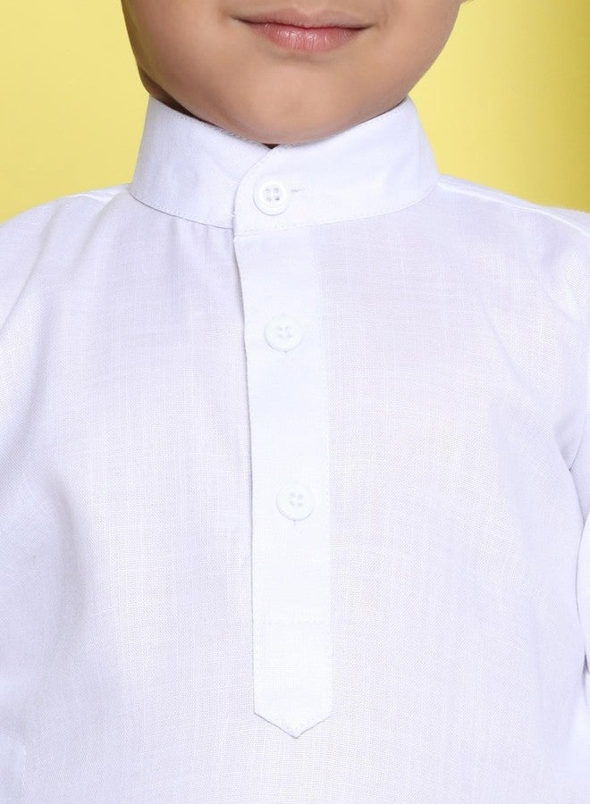 AJ DEZINES Kids Cotton Full Sleeve White Kurta for Boys - Ethnic wear | Special Occasion & Party Outfit | Solid Kurta for Boys - Regular Fit - Image 5