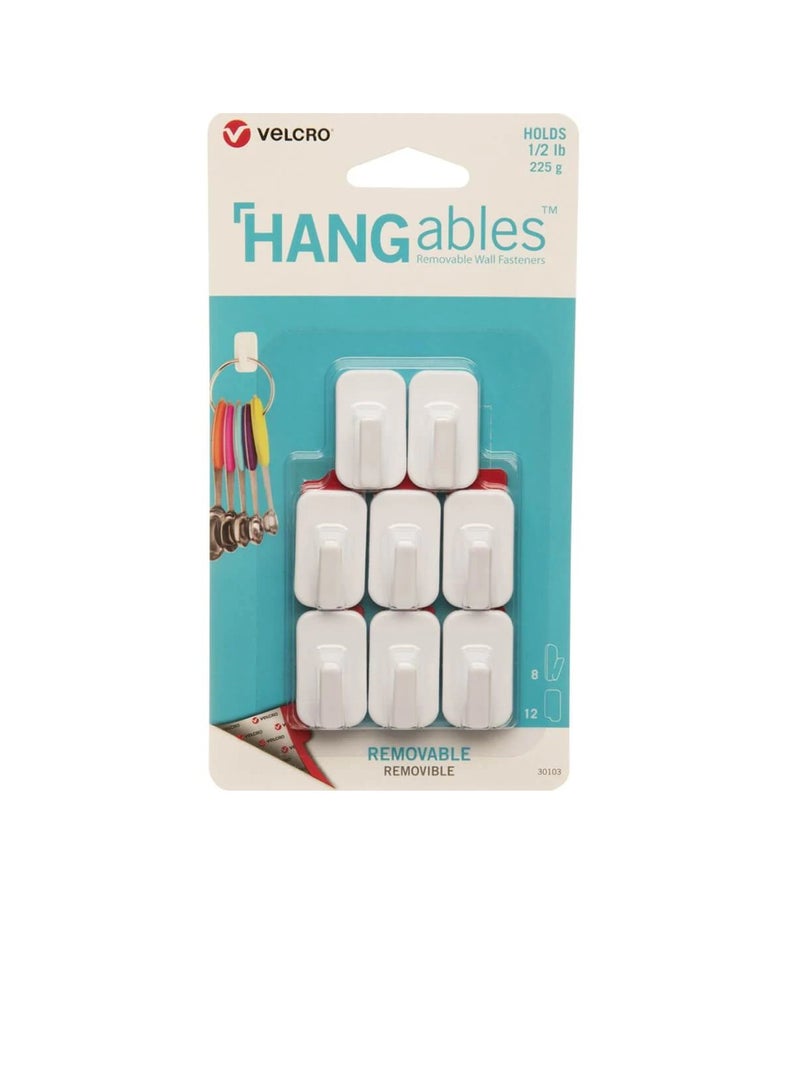 فيلكرو 8 عبوات خطاف حائط قابل للإزالة أبيض - Image 1