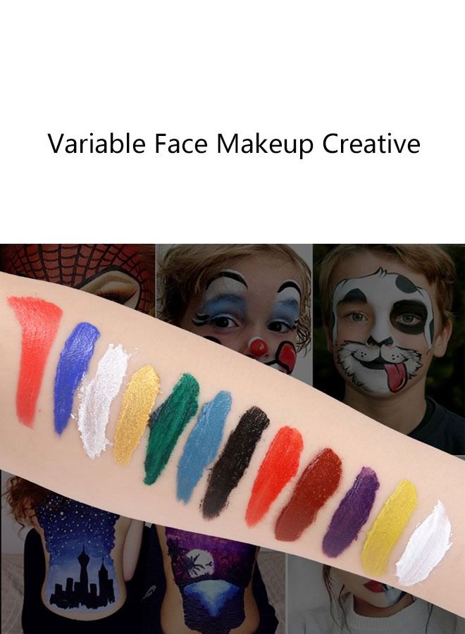 انت 11 قطعة من ألوان الرسم الفنية للوجه مكونة من 12 لونًا مع مجموعة فرشاة الطلاء ومسحوق ظلال العيون ومعجون طلاء طلاء الجسم لجميع لوحات المهرجان المختلفة - Image 5