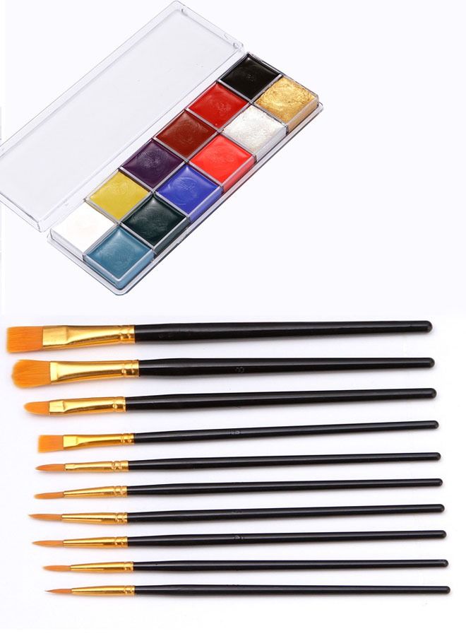 انت 11 قطعة من ألوان الرسم الفنية للوجه مكونة من 12 لونًا مع مجموعة فرشاة الطلاء ومسحوق ظلال العيون ومعجون طلاء طلاء الجسم لجميع لوحات المهرجان المختلفة - Image 1