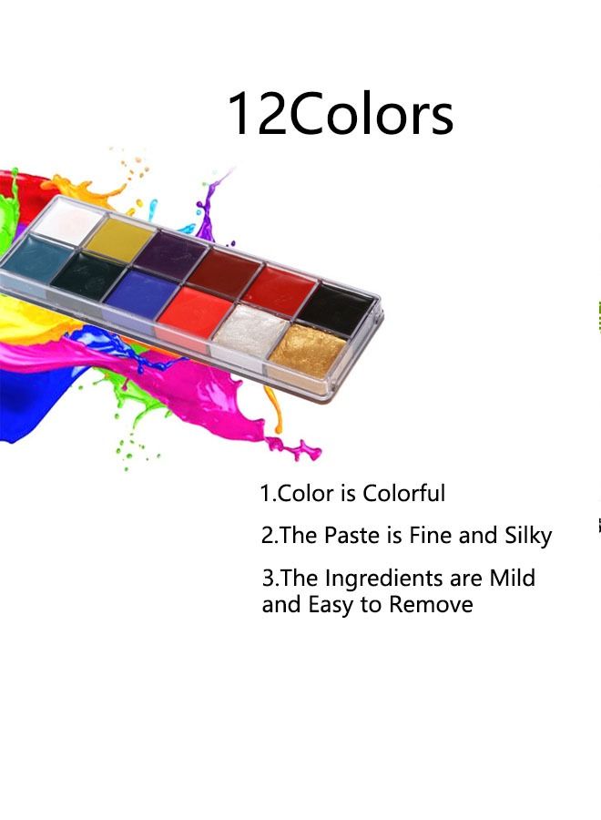 انت 11 قطعة من ألوان الرسم الفنية للوجه مكونة من 12 لونًا مع مجموعة فرشاة الطلاء ومسحوق ظلال العيون ومعجون طلاء طلاء الجسم لجميع لوحات المهرجان المختلفة - Image 3