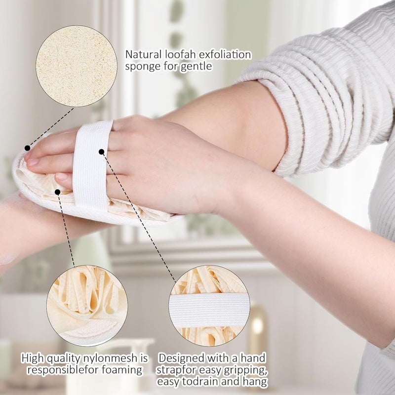 Jeffdad جيفداد 2 قطع إسفنجة لوفا طبيعية ممتازة لتقشير الجسم للنساء والرجال مثالية لتقشير الجسم وتنظيفه والعناية بالبشرة بلون بيج - Image 3