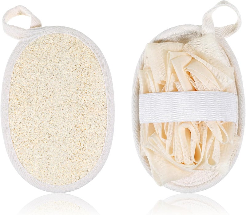 Jeffdad جيفداد 2 قطع إسفنجة لوفا طبيعية ممتازة لتقشير الجسم للنساء والرجال مثالية لتقشير الجسم وتنظيفه والعناية بالبشرة بلون بيج - Image 1