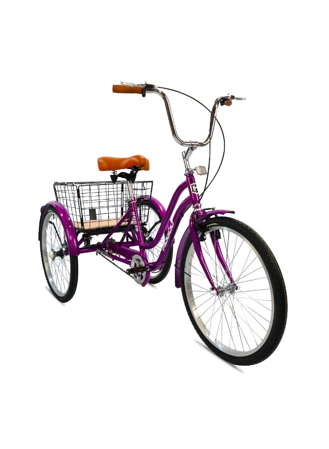 MOGOO Mogoo Hauler Adult Tricycle - 24/26 Inch - Durable Steel Frame, Removable Rear Basket with Wheels & Wooden Base, Alloy Rims, Parking Brake, Saddle with Springs, Vintage Design, Perfect for Shopping  - Image 2