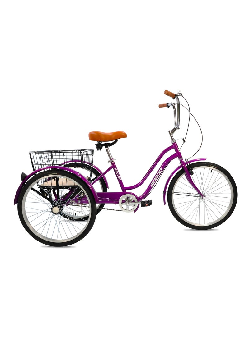 MOGOO Mogoo Hauler Adult Tricycle - 24/26 Inch - Durable Steel Frame, Removable Rear Basket with Wheels & Wooden Base, Alloy Rims, Parking Brake, Saddle with Springs, Vintage Design, Perfect for Shopping  - Image 1